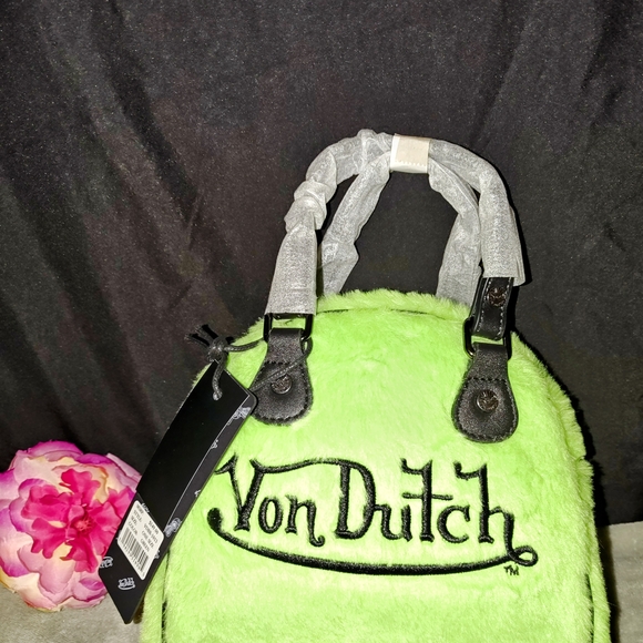 Von Dutch Green and Black Furry Bowling Bag - Picture 3 of 4